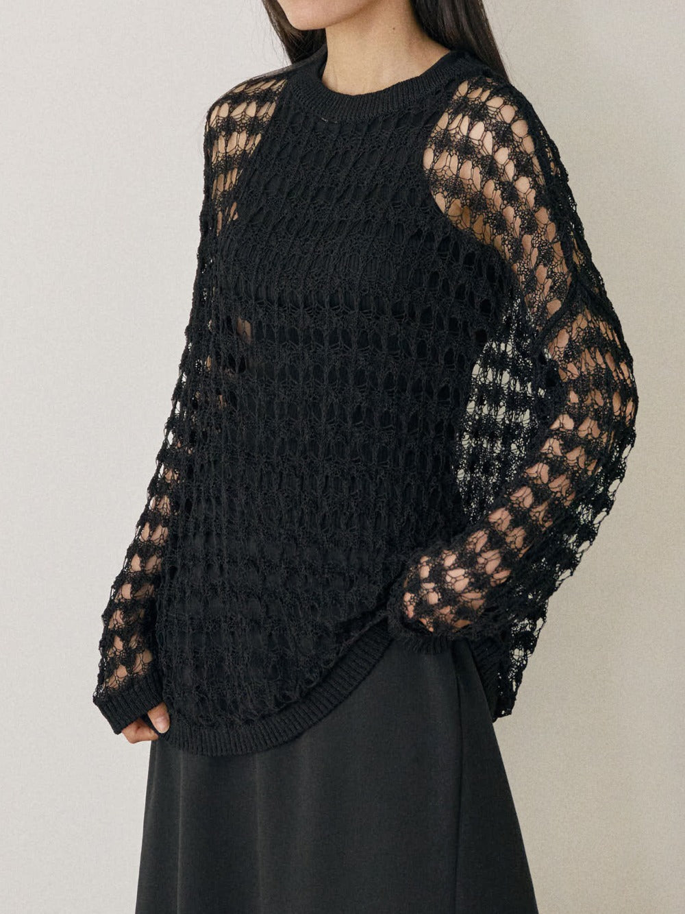 Net Round Pullover - Black
