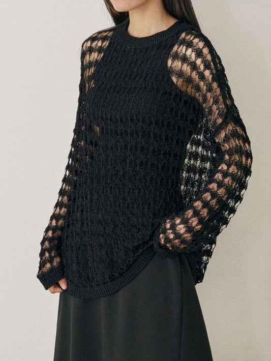 Net Round Pullover - Black