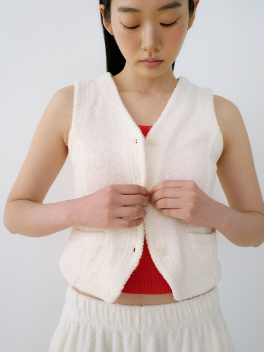 Terry V-neck Vest - Ecru
