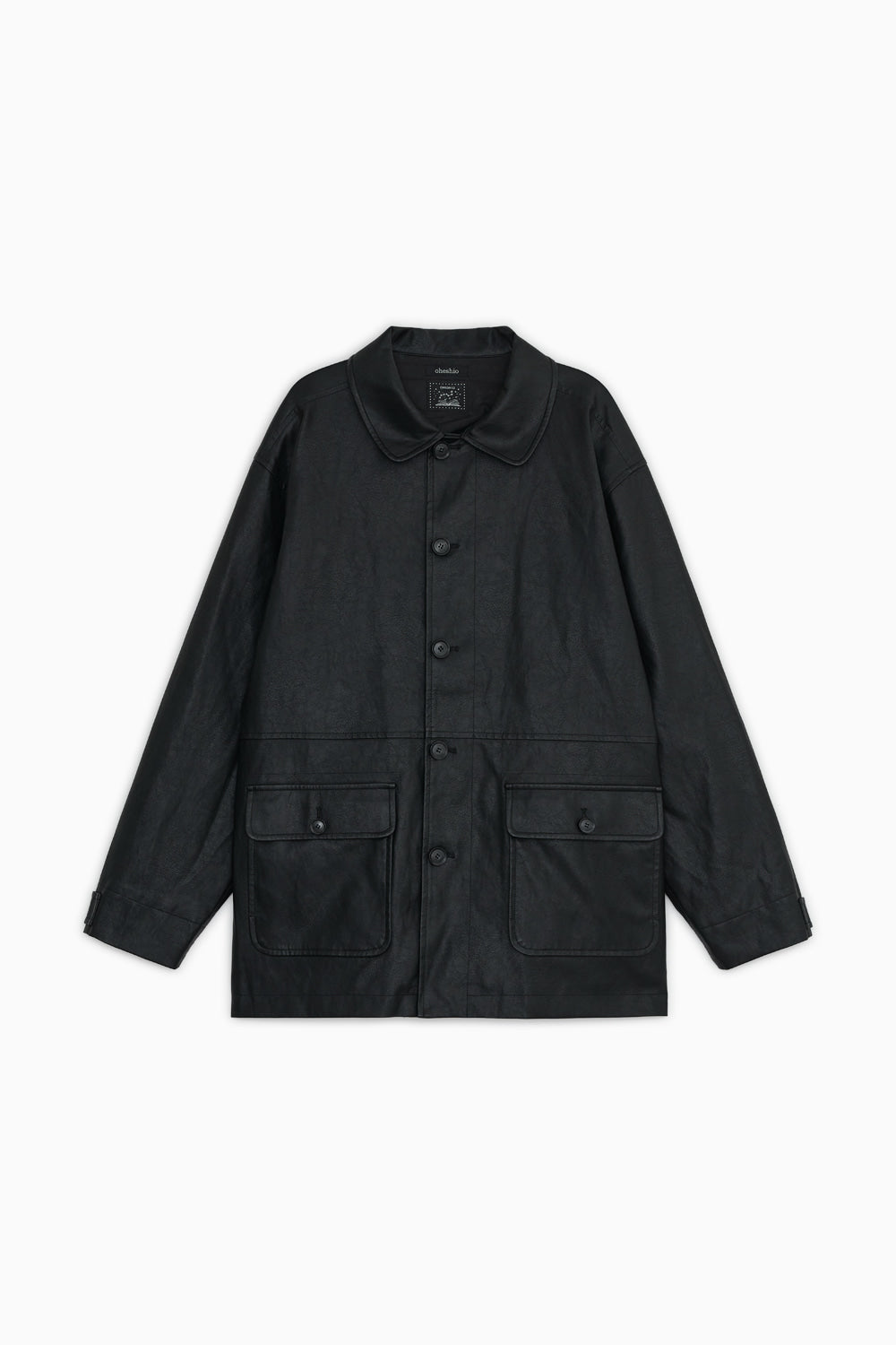 SIGNATURE LABEL VEGAN LEATHER JACKET, BLACK
