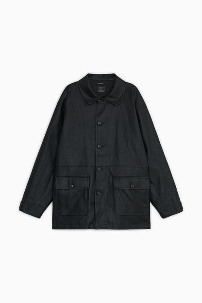 SIGNATURE LABEL VEGAN LEATHER JACKET, BLACK