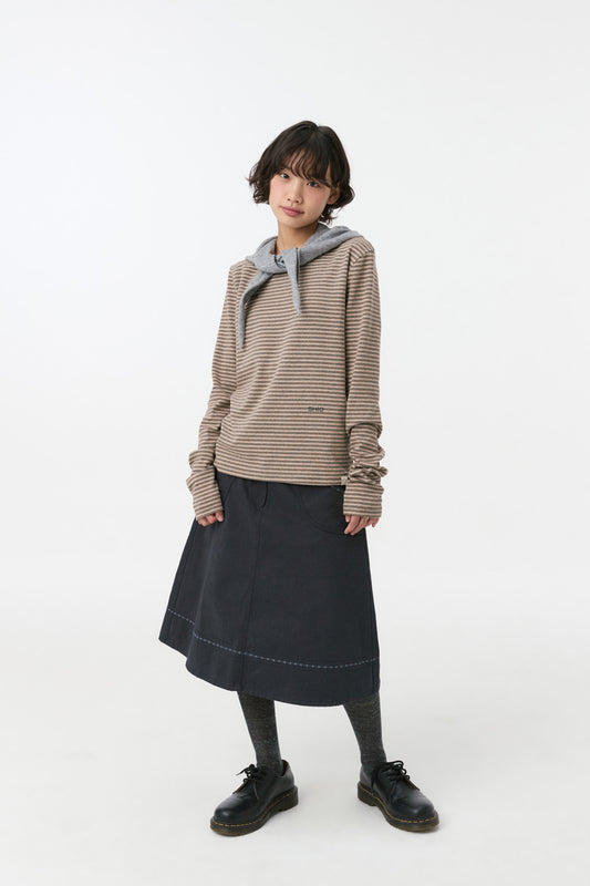 EMBROIDERY POCKET A-LINE SKIRT, NAVY