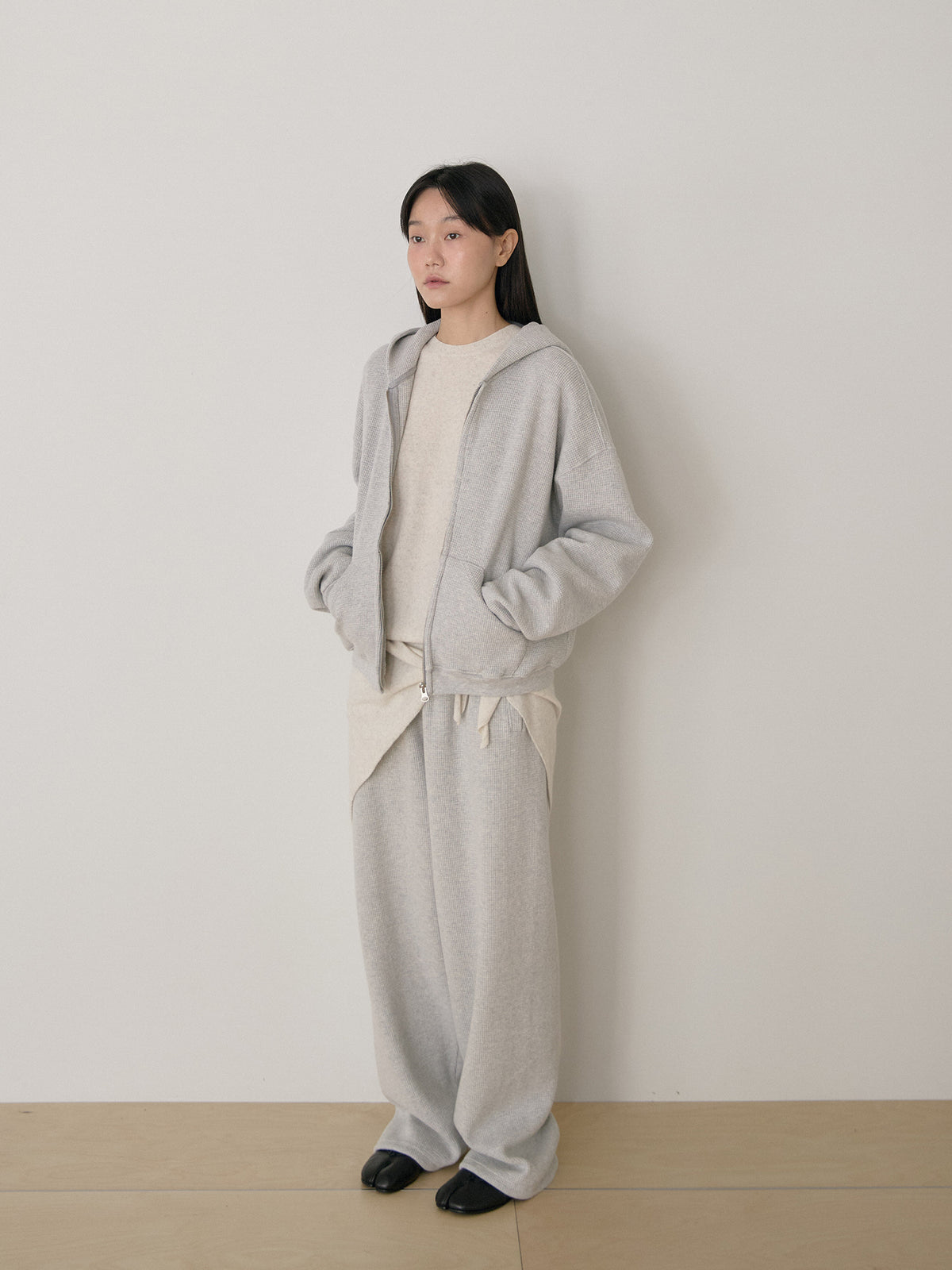 Current Waffle Hoodie Zip-up - Light Gray 5