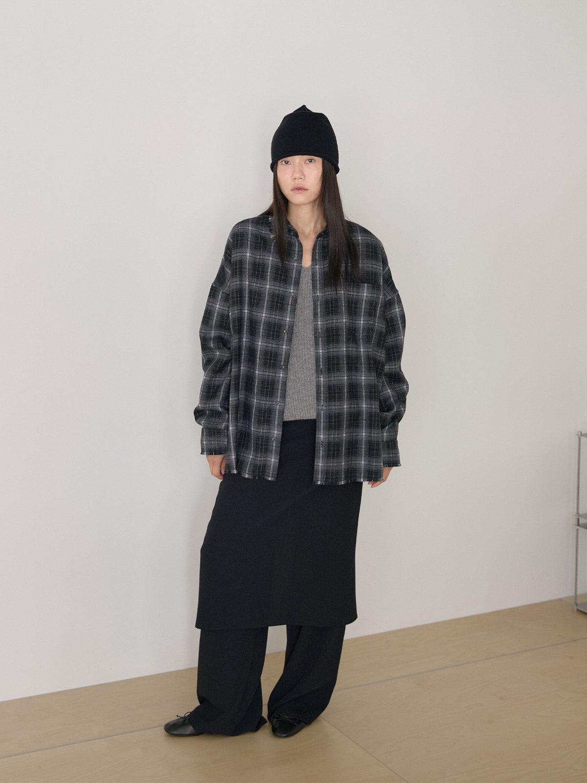 Fringe Check Shirt - Black 4