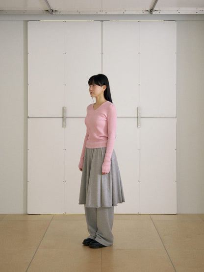 MARAN Double V-neck Rib Pullover - Pink 商品画像19/21