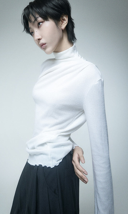 【Reculer レキュリー】Cowl string coloration draped T-shirt Ivory