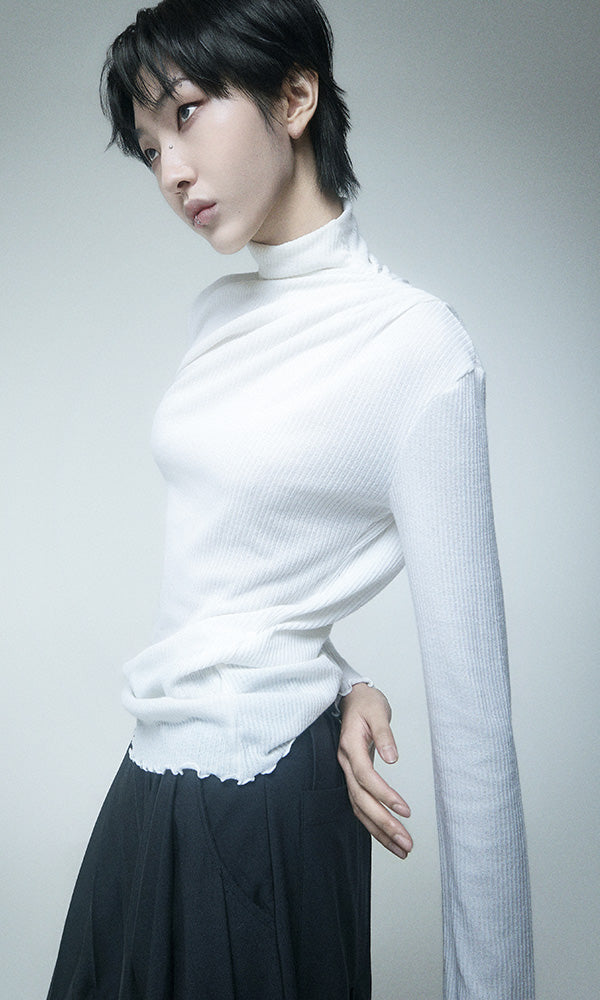 【Reculer レキュリー】Cowl string coloration draped T-shirt Ivory