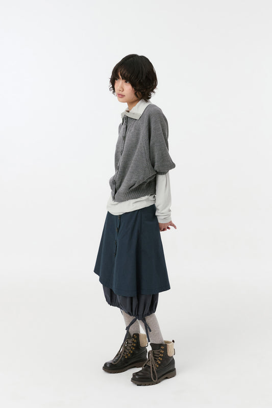 BUTTON STRING LAYERED WRAP SKIRT, NAVY