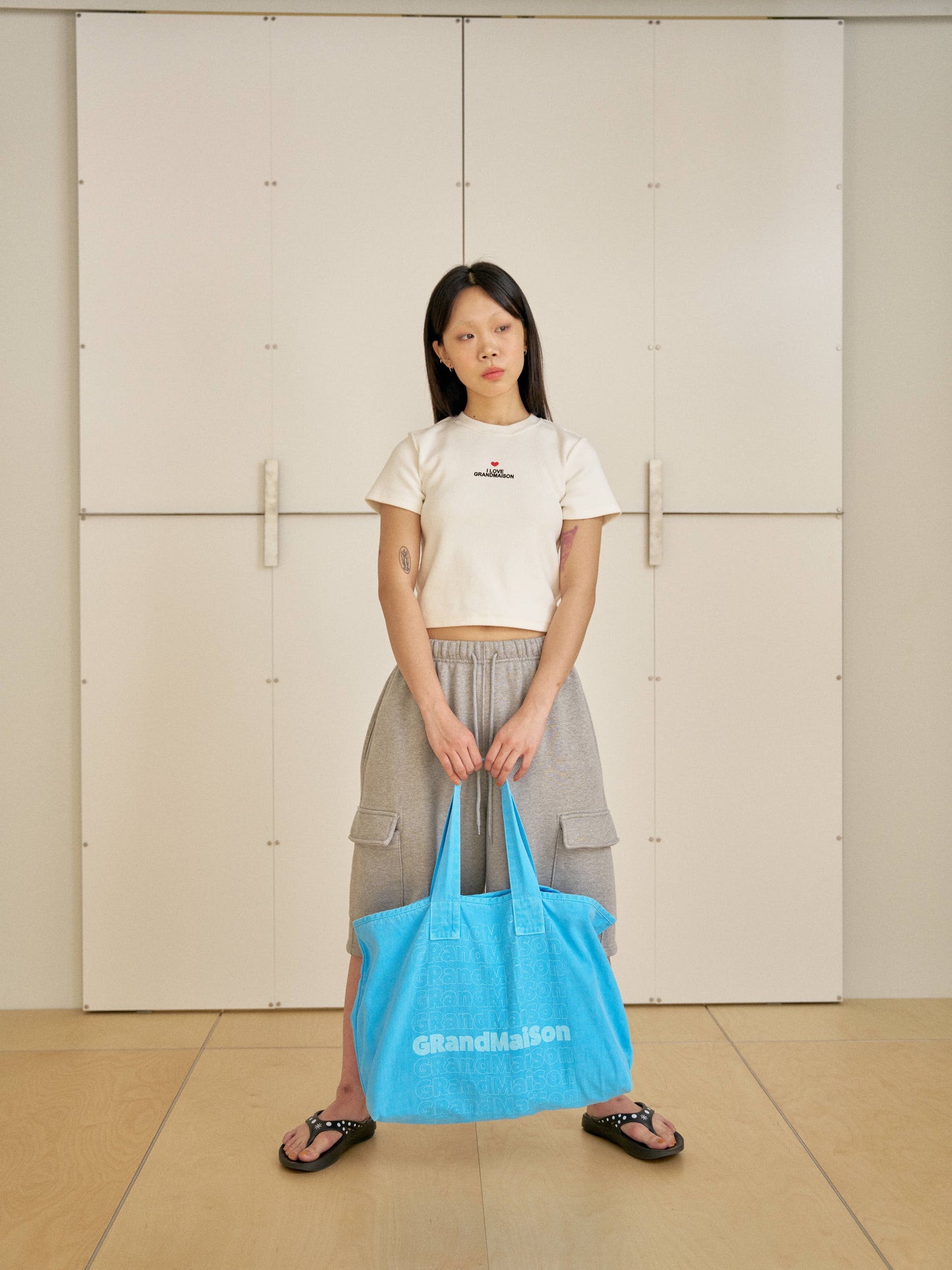 Pigment Lettering Shoulder Bag - Blue