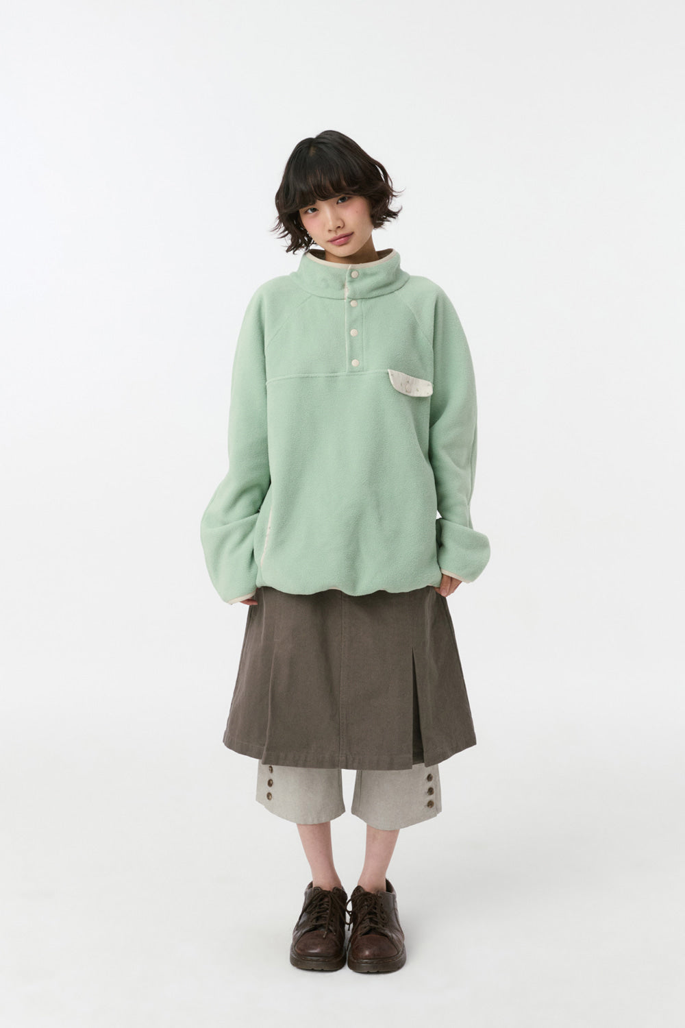 FLORAL CONTRAST FLEECE PULLOVER, MINT