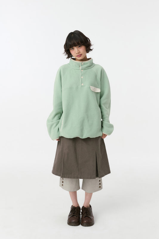 FLORAL CONTRAST FLEECE PULLOVER, MINT
