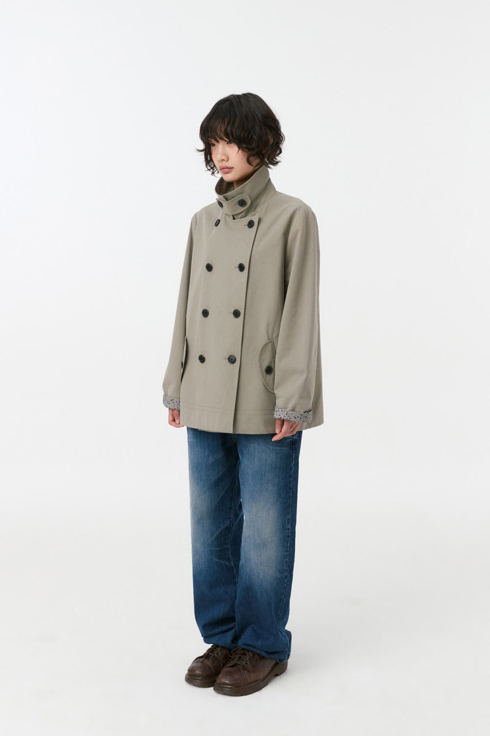 VINTAGE FLORAL HALF COAT, KHAKI