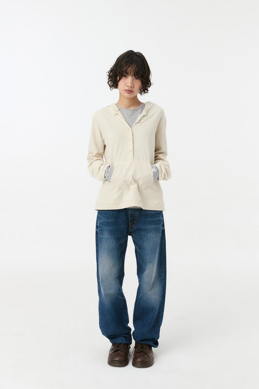 [9/16予約配送] FLORAL BUTTON HOODED LONG SLEEVE, IVORY