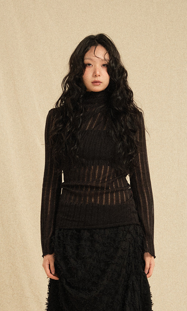 See-through turtleneck T-shirts Black (Ver. SS)