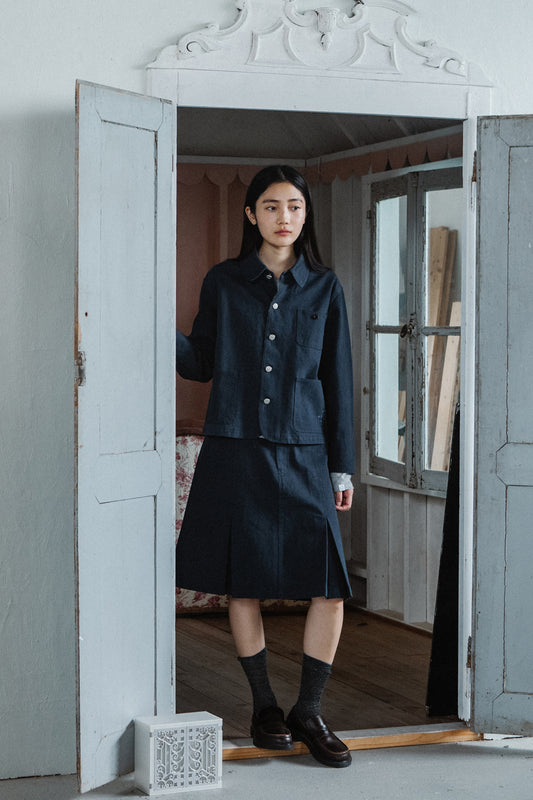 ROUND COLLAR COTTON JACKET, NAVY