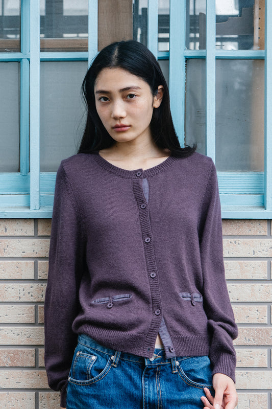 COLOR BLOCK POCKET KNIT CARDIGAN, PURPLE