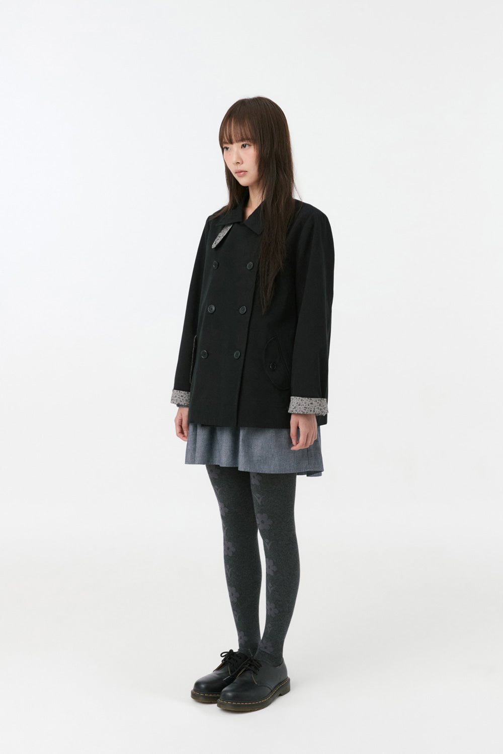 VINTAGE FLORAL HALF COAT, BLACK