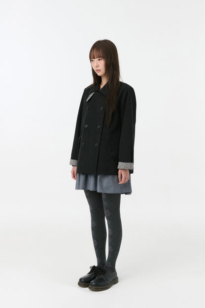 VINTAGE FLORAL HALF COAT, BLACK