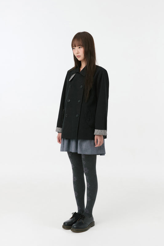 VINTAGE FLORAL HALF COAT, BLACK