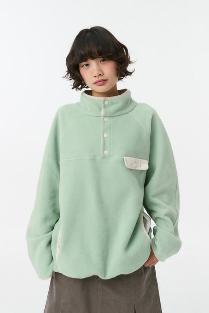 FLORAL CONTRAST FLEECE PULLOVER, MINT