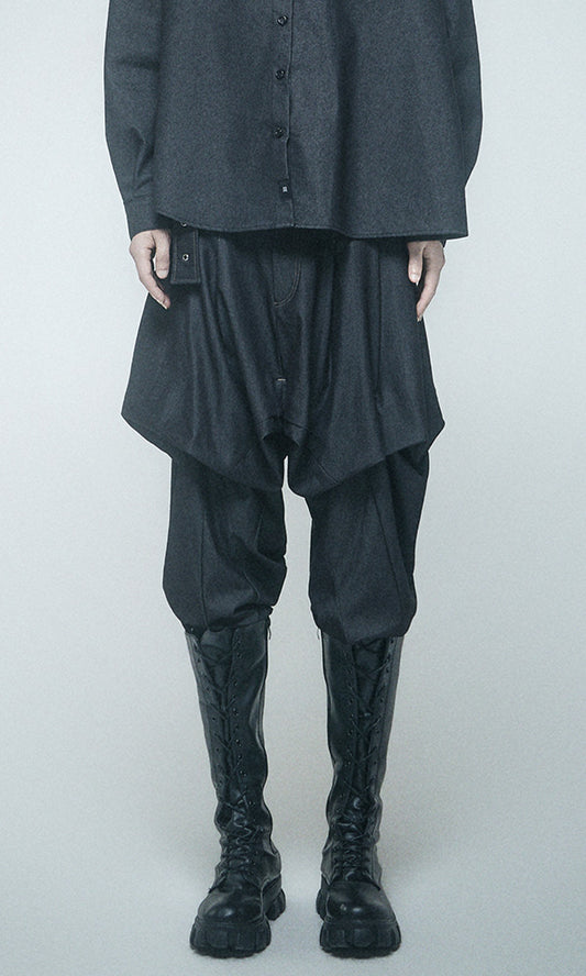 【Reculer レキュリー】Skirt silhouette baggy pants Like Denim Black