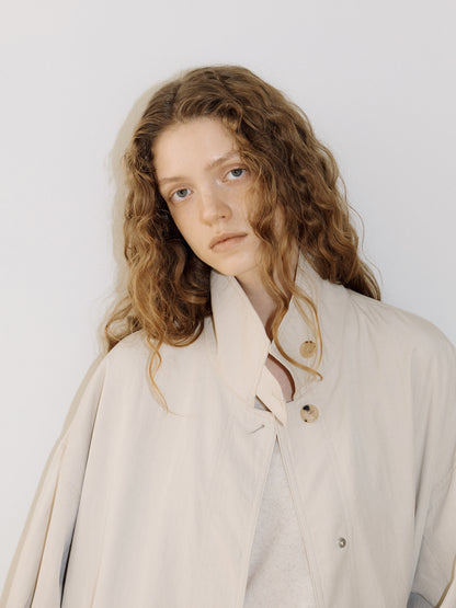 High Neck Trench Coat - Beige 4