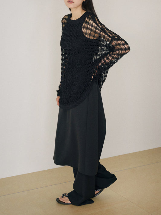 Net Round Pullover - Black