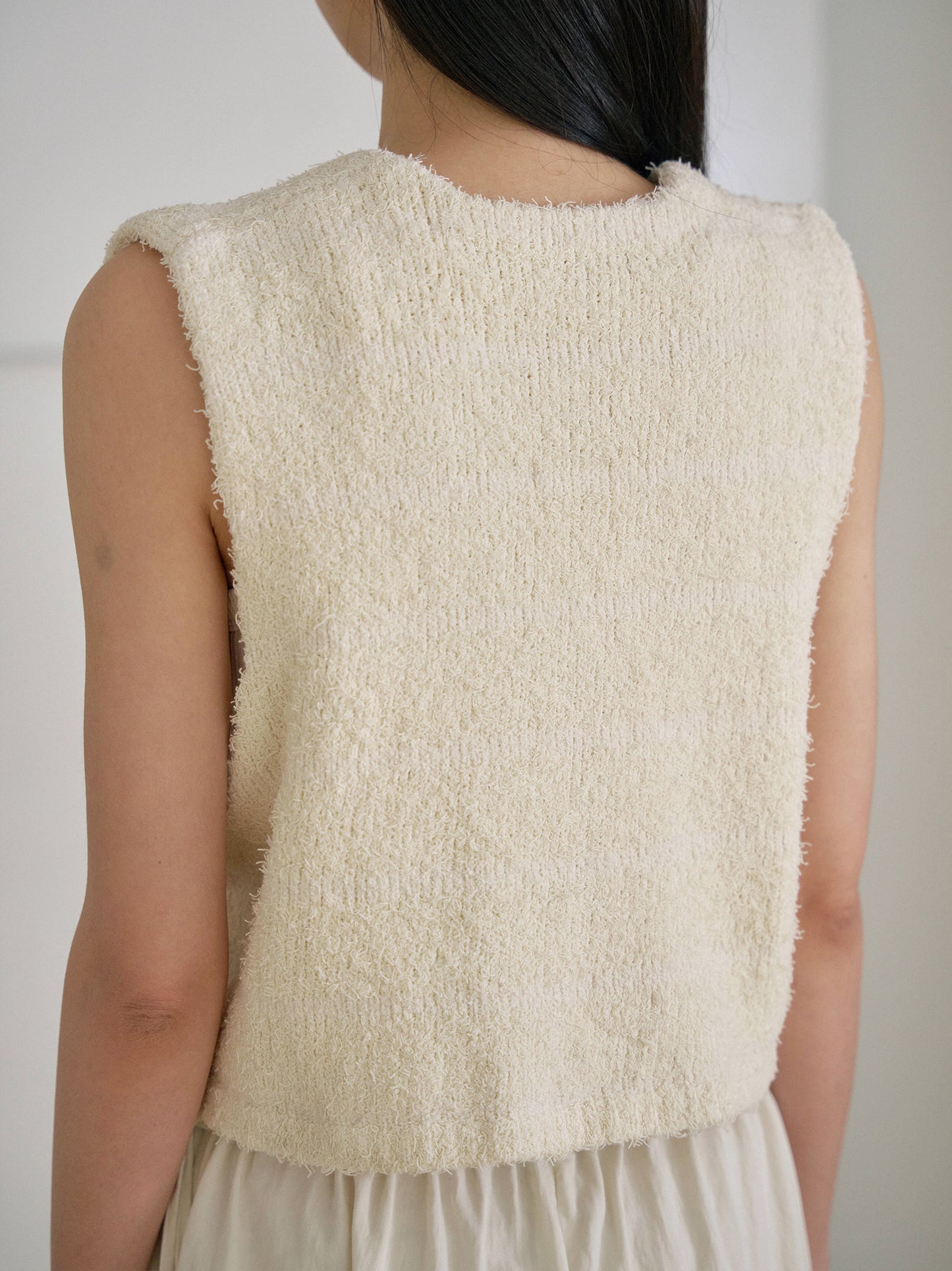 Sleeveless Button Cardigan - Beige