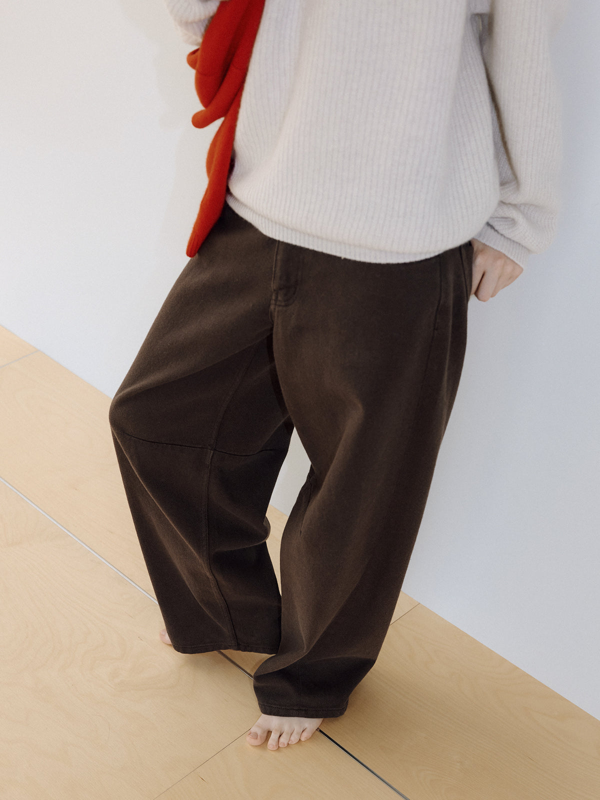 Cotton Twill Curved Pants - Brown 3