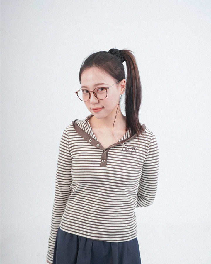 CTW stripe button hoodie -BROWN 