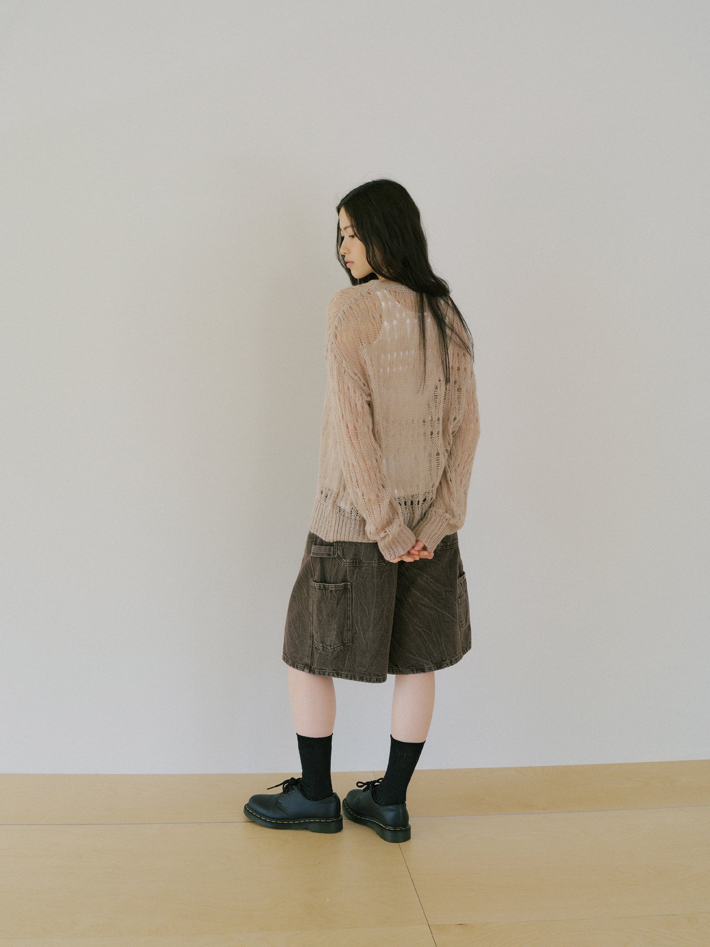 Mohair Punching Pullover-Ivory