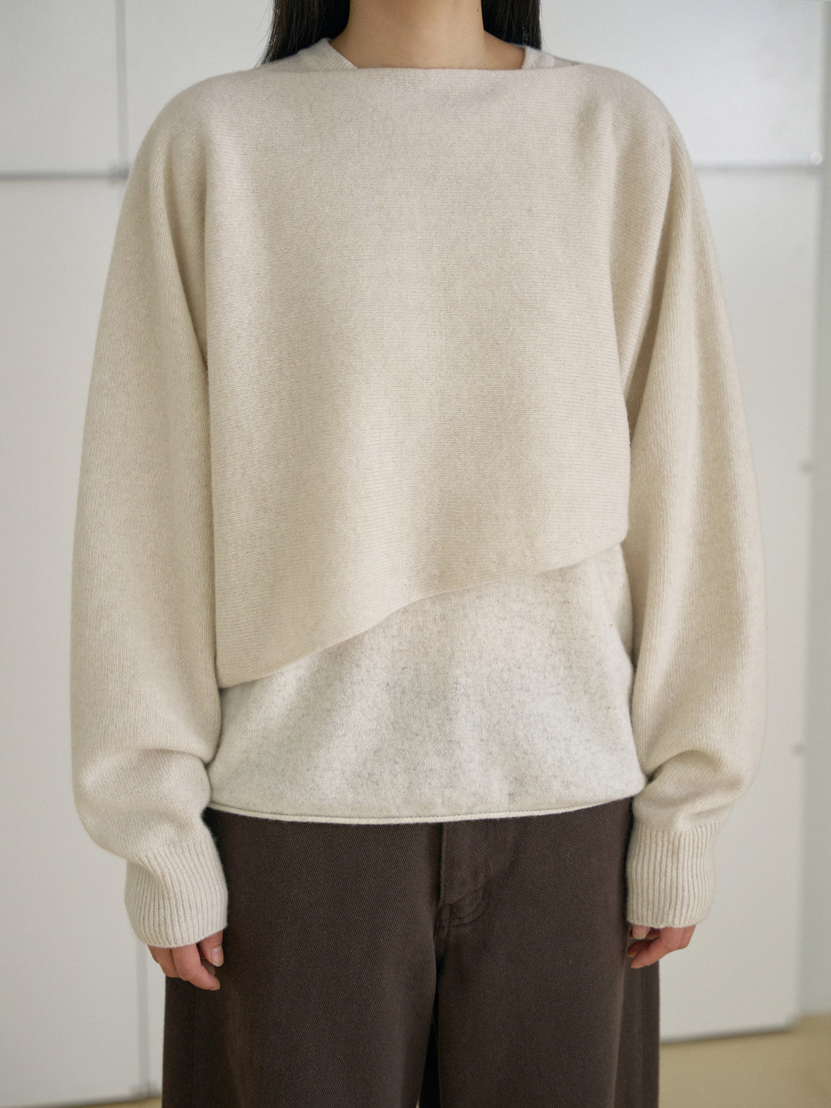 Unbalanced Boat Neck Pullover - Oatmeal 8
