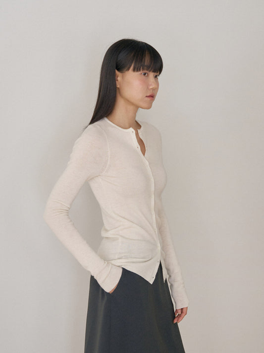 Alpaca Button Cardigan - Ivory 4