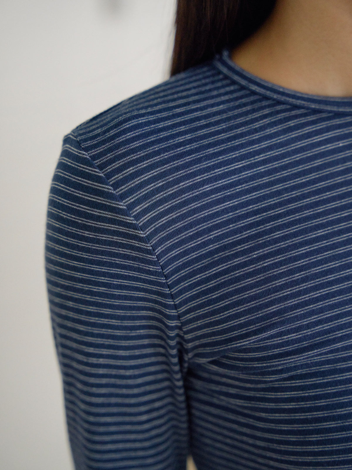 Rib Stripe Long Sleeve - Navy 10