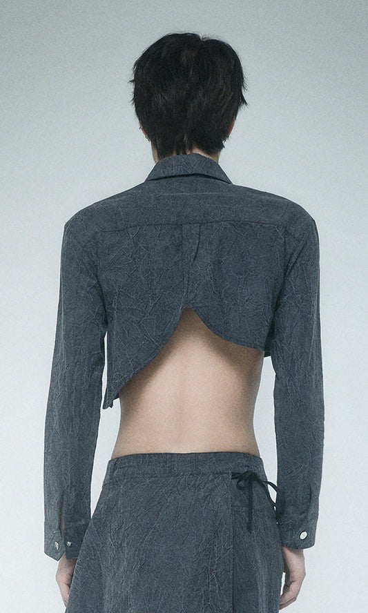 【Reculer レキュリー】Wrinkle R-crop shirts Charcoal