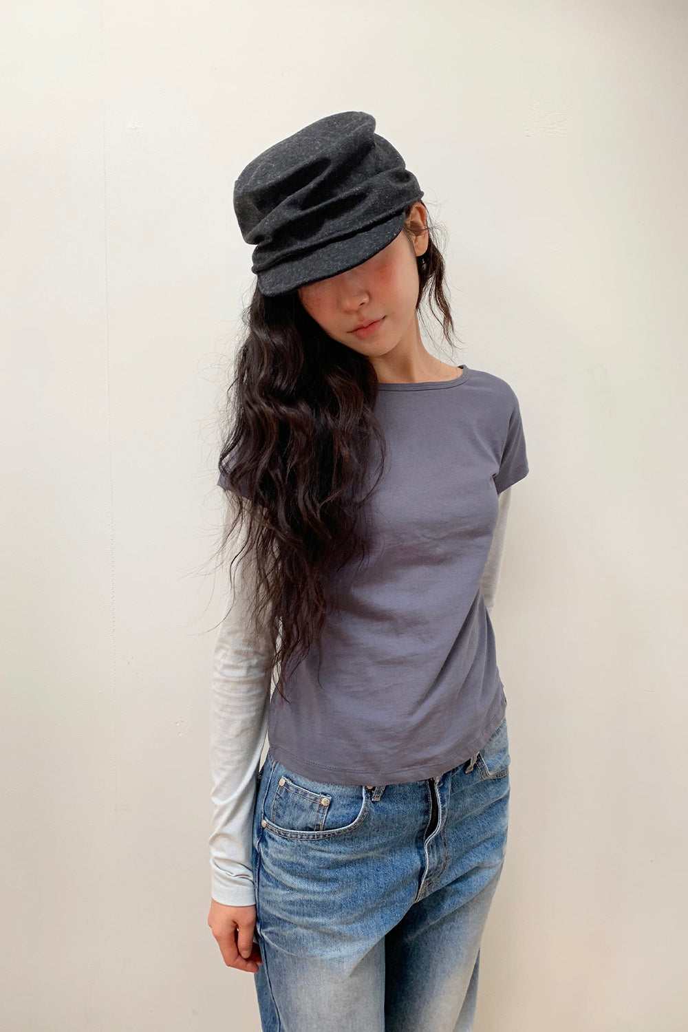 FLORAL LABEL LAYERED T-SHIRT, CHARCOAL