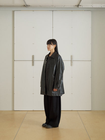 Standard Leather Half Coat - Black