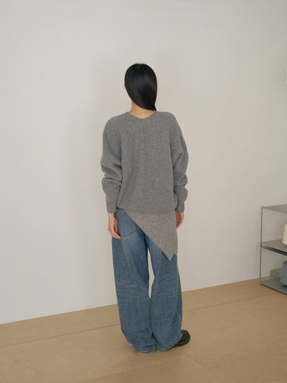 Wool V-neck Raglan Pullover - Gray 3