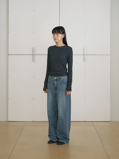 Rib Stripe Long Sleeve - Black 11