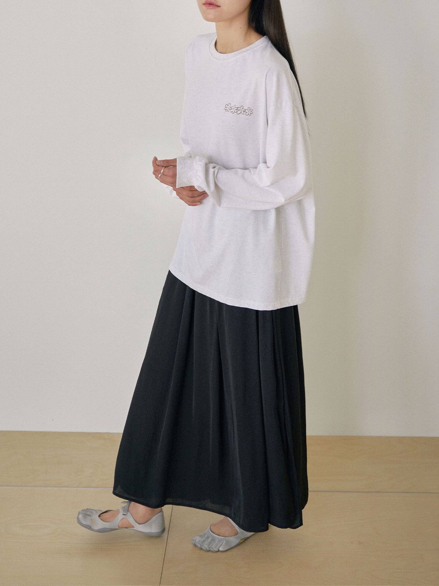 Flower Printing Long Sleeve - Light Gray