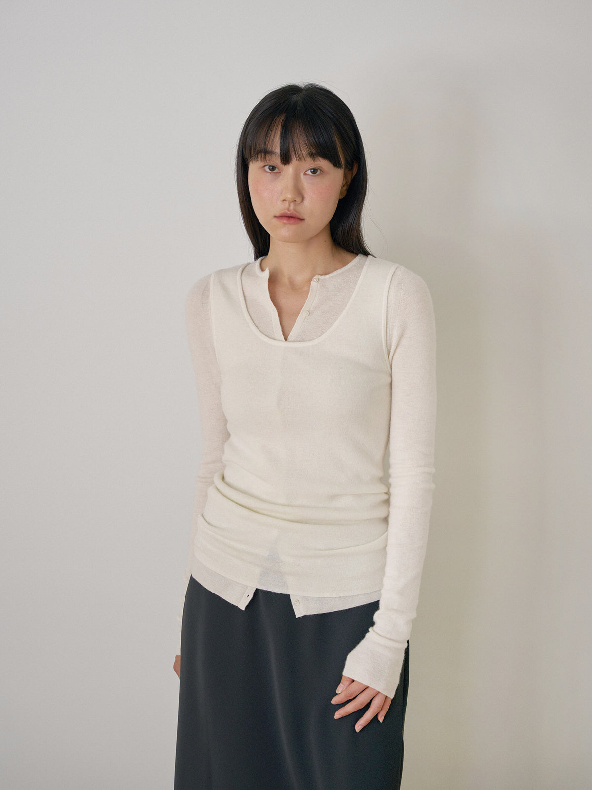 Alpaca Button Cardigan - Ivory 8
