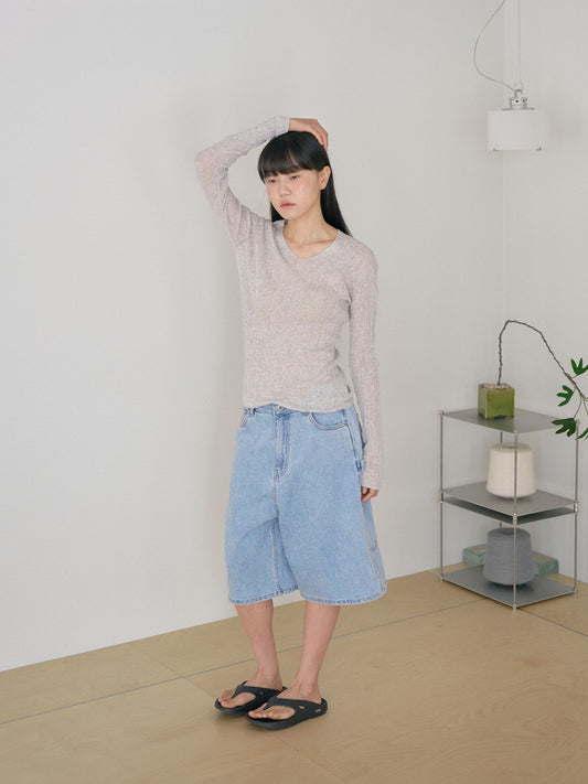 Multi Rib V-neck Pullover - Gray