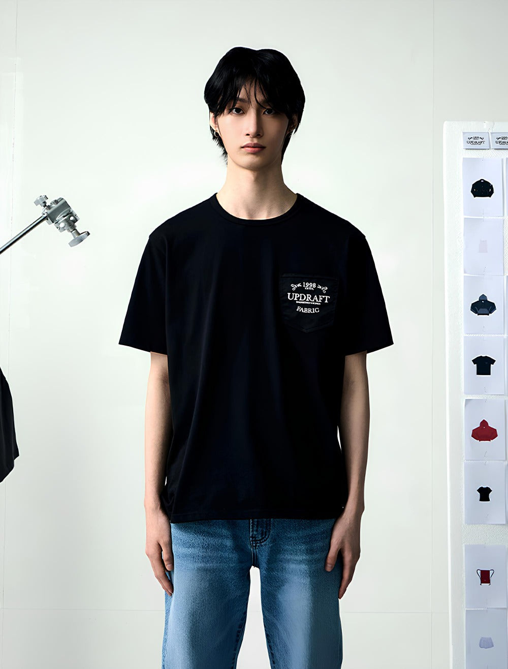 NYLON POCKET COTTON REGULAR T-SHIRT -BLACK