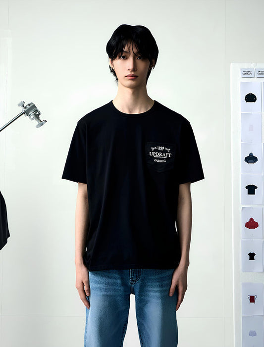 NYLON POCKET COTTON REGULAR T-SHIRT -BLACK