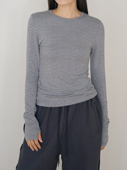 Rib Stripe Long Sleeve - Gray 11