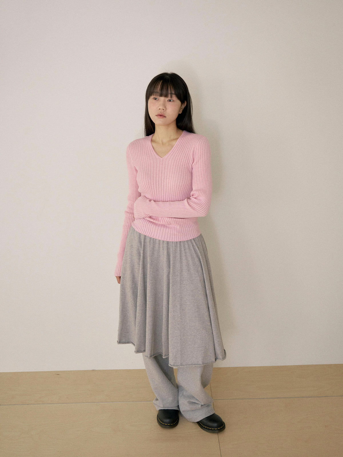 MARAN Double V-neck Rib Pullover - Pink 商品画像13/21