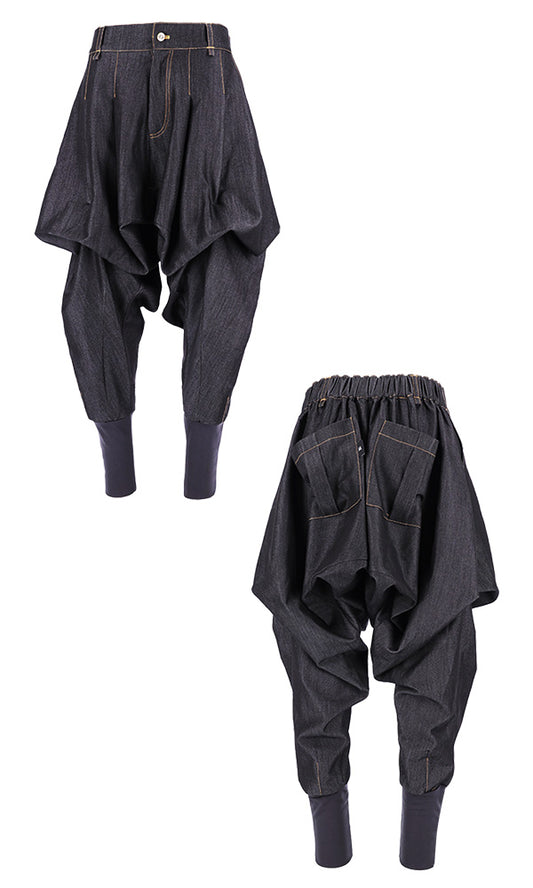 【Reculer レキュリー】Skirt silhouette baggy pants Like Denim Black