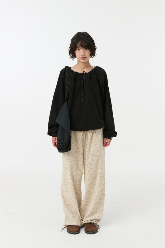 FLORAL CORDUROY BANDING PANTS, CREAM