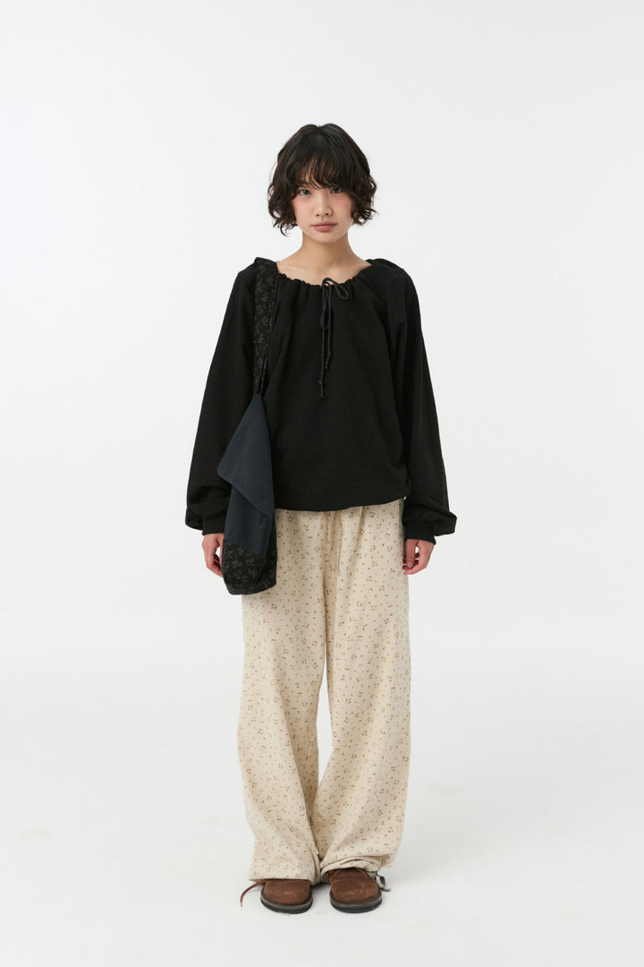FLORAL CORDUROY BANDING PANTS, CREAM