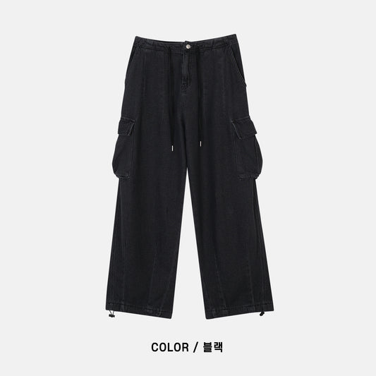 Denim Terry Cargo Pants BLACK
